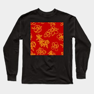 Magnolia Sketch Repeat Gold on Red 5748 Long Sleeve T-Shirt